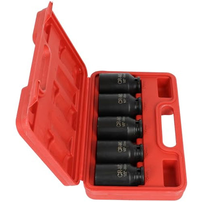 SCITOO 1/2 5PCS Drive Deep Impact Axle Hub Socket Set,Axle Nut Hub Impact,12 Point,30mm-36mm(30mm,32mm,34mm,35mm,36mm)