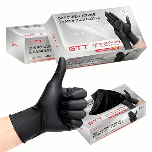 GTT Black Nitrile Exam Gloves 6 Mil, Powder-Free Disposable Gloves, First Aid,Cleaning Food Prep, Tattoo,Cooking,Mechanical - size: Small, style: 200 Count