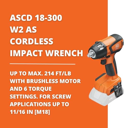Fein ASCD 18-300 W2 AS Cordless Impact Wrench | Brushless motor and 6 Torque Settings, 1/2" Square Drive, Battery compatibiltiy Li-ion / CORE 18 V Li-ions, 71151061090 - style: ASCD 18-300