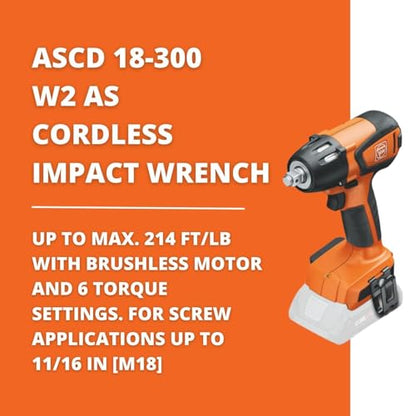 Fein ASCD 18-300 W2 AS Cordless Impact Wrench | Brushless motor and 6 Torque Settings, 1/2" Square Drive, Battery compatibiltiy Li-ion / CORE 18 V Li-ions, 71151061090 - style: ASCD 18-300