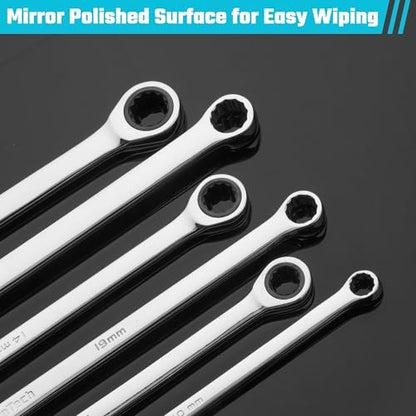 DURATECH 19mm Extra Long Ratcheting Wrench, Metric, CR-V Steel - size: 19mm