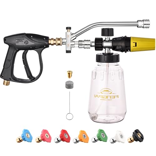 FENG PAI Pressure Washer Foam Cannon Gun Kit with Dual Connector Accessory, Car Wash Foam Gun for Car Washing and Cleaning, 1/4" Quick Connect with 7pcs Nozzles, Dual Adjustable Snow Foam Lance - color: 3IN1 Foamcannon Kits