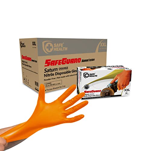 Safe Health Nitrile Industrial Disposable Gloves, Black 6 Mil, Orange 8 Mil, Diamond Textured - color: Orange 1 Case of 900 Pcs-xxl