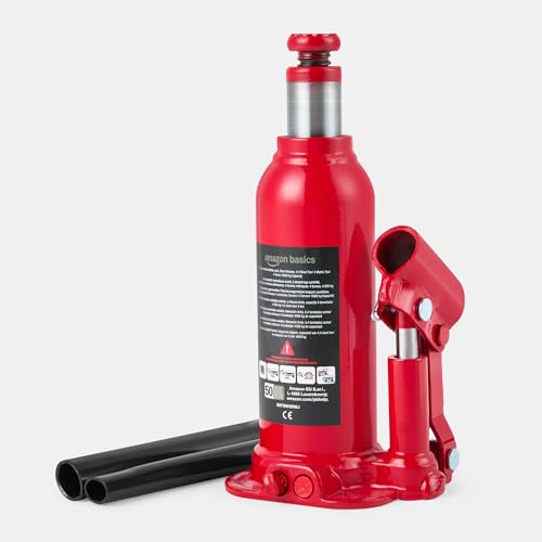 Amazon Basics Hydraulic Welded Bottle and Car Jack, 4.4 Short Ton/4 Metric Ton/4 Tonne/4000 kg Capacity, 7.4–14.3 Inch (18.8–36.3 cm) Lifting Range, Slow Release, Suitable for Cars, Red - size: 4.4 Short Ton/ 4 Metric Ton/ 4 Tonne / 4000 kg
