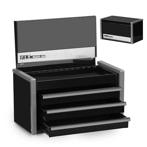 P.I.T. Mini Tool Box 8.6"W X 4.6"D, Portable 3 Drawer Steel Stackable Black Tool Box with Magnetic Tab Locking, Black Micro Top Chest with Liner for Tools Storage and Organizers, Home DIY - color: Black, size: 3-Drawer