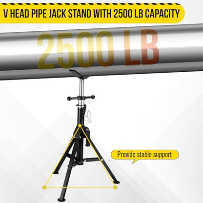 2PCS Pipe Jack Stand, Heavy Duty Pipe Stand, 2500LB Jack Stands Carbon Steel with Portable Folding Legs 28-52 Inch Height Adjustable 1/8"-12" Capacity - color: Black | 2PCS