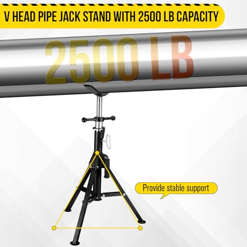 2PCS Pipe Jack Stand, Heavy Duty Pipe Stand, 2500LB Jack Stands Carbon Steel with Portable Folding Legs 28-52 Inch Height Adjustable 1/8"-12" Capacity - color: Black | 2PCS