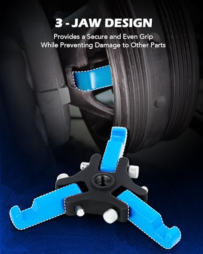 OMT Harmonic Balancer Puller Kit for Removing Harmonic Dampers & Balancers | Adjustable 3-Jaw Puller Pulley Puller Set Compatible with Chevy GM Chrysler Cadillac Ford, Blue - color: Blue