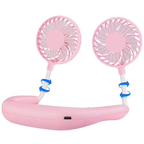 Haomaomao Portable Neck Fan 2500 mAh Rechargeable USB Hands-Free Mini Face Cooling Personal Double Headed Rotatable Small Fan for Working Office Reading Traveling Outdoor Sport - color: Pink