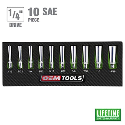 OEMTOOLS 23985 10 Piece 1/4" Drive Deep Socket Set, SAE Sizes 3/16"-9/16", Rust-Resistant 1/4 Drive Socket Set, EVA Storage Tray, Heat-Treated Alloy Steel Sockets - style: 1/4" SAE