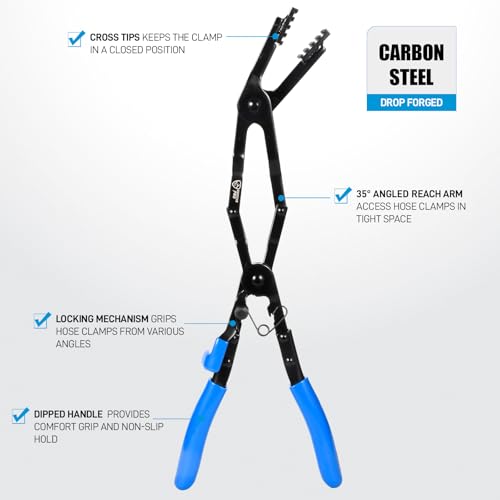 SMOTIVEPRO 35 Degree Long Hose Clamp Pliers with Locking Mechanism, Extra Long Reach Hose Clamp Pliers for Hard-to-Reach Hoses - color: 35 Degree Long Hose Clamp Pliers