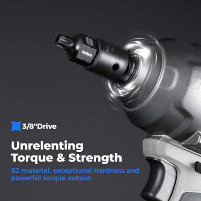 toolant 3/8" drive TT40 impact torx bit socket set 4PCS, Torx Drive, S2 Steel Air Drive Torx Socket set,Impact Grade，Anti-Roll Design - size: 3/8" drive - TT40 - 4 PCS