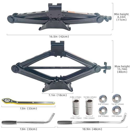 Scissor Car Jack 2 Ton Heavy Duty Portable Emergency Univeral Jack Kit with Hand Crank,Lug Wrench & Sockets,Compact Steel Frame Jacks for Car SUV Roadside Tire Change Tool