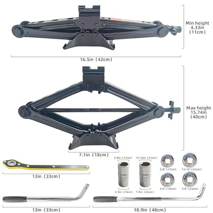 Scissor Car Jack 2 Ton Heavy Duty Portable Emergency Univeral Jack Kit with Hand Crank,Lug Wrench & Sockets,Compact Steel Frame Jacks for Car SUV Roadside Tire Change Tool
