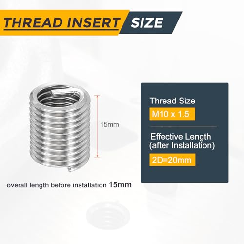 HARFINGTON 20pcs Wire Thread Repair Inserts M10 x 1.5 x 2D (20mm) Metric 304H Stainless Steel Helical Coiled Wire Screw Threaded Sleeve Sheath for Automotive Repairs - size: M10 x 1.5 x 2D