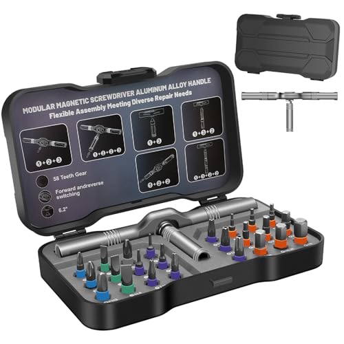 24 in 1 Magnetic Screwdriver Set, DIY Ratchet Screwdriver Set, Multi Bit Magnetic Drive Set with Detachable Ratchet Handle, Portable Compact Repair Tool Kit - color: Light Gray