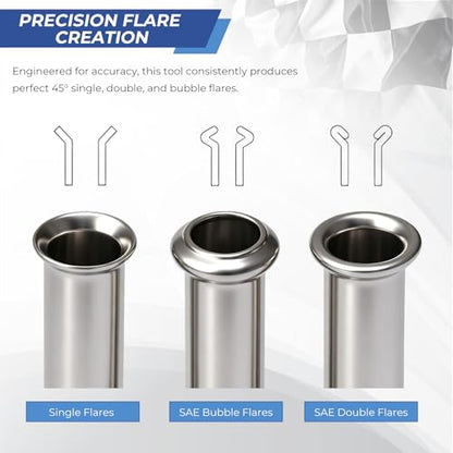 Professional 7-Piece Brake Line Flaring Tool Kit for 3/16″ & 1/4″ SAE Double Flare and 45° Single & Bubble Flares