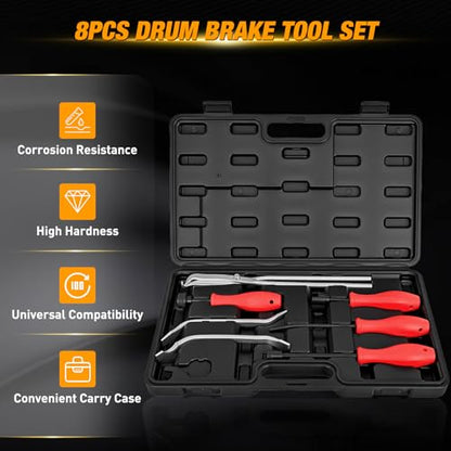 GOOACC 8PCS Drum Brake Tool Kit Brake Tool Set with Drum Brake Spring Tool Installer, Remover, Compressor, Retainer, Pliers and Adjustment Spoons Set Brake Tools for Automotive Installer Remover Black - color: 8pc Brake Tool Black
