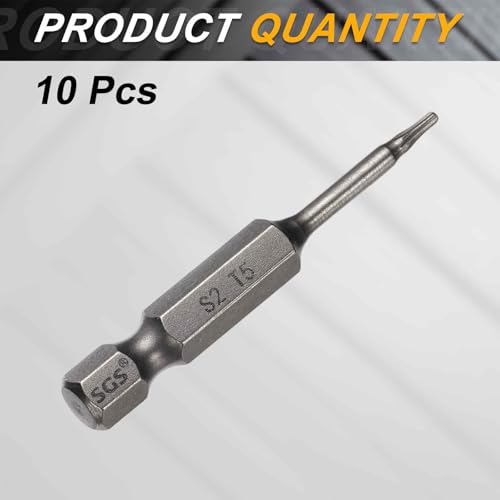 HARFINGTON 10pcs T5 Torx Head Screwdriver Bit 1/4" Hex Shank 2" (50mm) Long Magnetic No Hole Tip Tamper Proof 6 Point Star Screw Driver Drill Bits S2 Steel Industrial Power Screwdrivers - size: T5 x 2"
