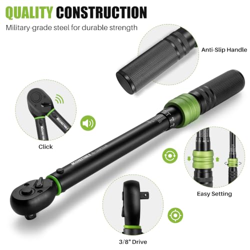 3/8 Inch Drive Torque Wrench 10-120 Ft-Lb for Car, Bike Repair | Click Torque Wrench (13.6-162.6Nm) with 3% Precision Dual-Direction Range,72 Tooth Head for Motorcycle Repair,DIY Maintenance - size: 3/8" 10-120FT