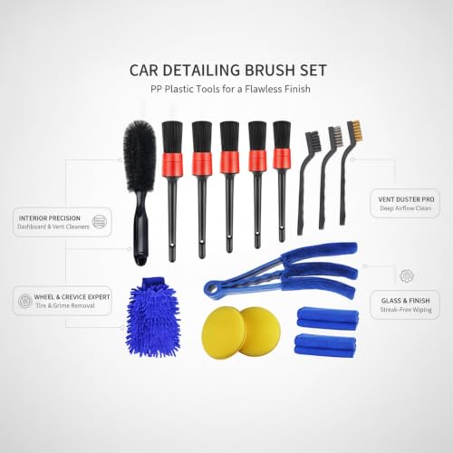 Interior Vents & Wheel Spoke Cleaning Kit, Car Detailing Brush Set with PP Plastic Tools for Dashboard and Exterior Crevices - size: 13.39 x 4.72 x 2.36 in