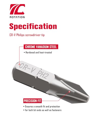 ROTATION 30pcs Phillips #2 Bit Set PH2, Impact Grade, 1/4" Hex Shank | PH2, Impact Grade, 1/4-inch Hex Shank, Chrome Vanadium Steel - color: Ph2