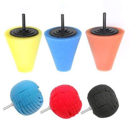 EATAKWARD 6Pcs Car Buffing Polishing Wheels for Drill with 3 inch Shank Polishing Pads, Wheel Shaped Polishing Tool for Metal Aluminum Stainless Steel Chrome Jewelry