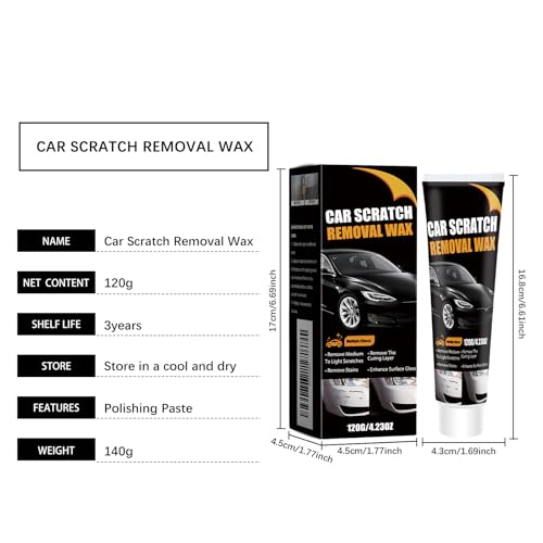 Car Scratch Remover Wax & Repair Paste - Erases Scuffs in 3 Seconds - Complete Kit with Sponge and Microfiber Cloth for Door Handle Scratches & Swirls - 120ml