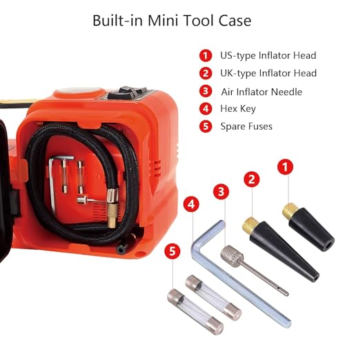 E-HEELP Electric Car Jack 5Ton 12V Kit Hydraulic (Lifting Range: 6.1~17.7 inch) with Inflator Electric Jack for Car SUV Sedan MPV Change Tires Garage Repair Emergency Kit
