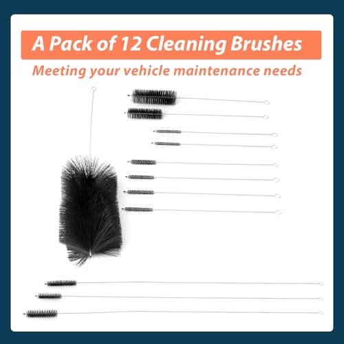 12Pcs 61820 Car Engine Cleaning Brush Kit Motor Alternators Bay Stainless Steel Wire Long Nylon Polishing and Cleaning Brushes Set Tool