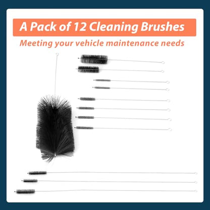 12Pcs 61820 Car Engine Cleaning Brush Kit Motor Alternators Bay Stainless Steel Wire Long Nylon Polishing and Cleaning Brushes Set Tool