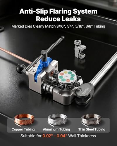 VEVOR Professional Brake Line Flaring Tool, 45 Degree Double Flare Bubble Flare Tool Kit for 3/16", 1/4", 5/16", 3/8" Copper Aluminum Thin Steel Tubes - size: 45 Degree