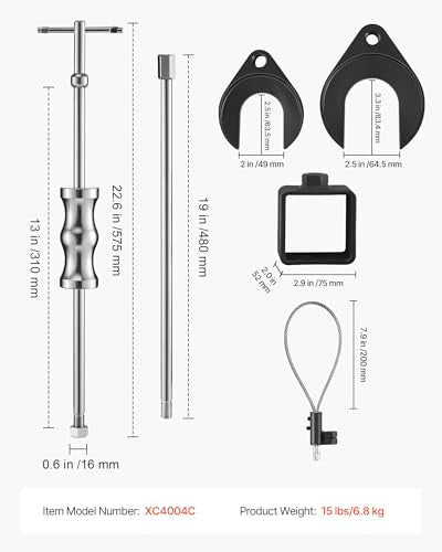 VEVOR Inner CV Axle Puller Tool Set with 5/8 in-18 Slide Hammer & 2-Inch 2.5-Inch CV Joint Fork Adapter, Inner CV Joint Removal Tool Kit, Heavy Duty Front Wheel Drive Axle Puller Slide Hammer Set