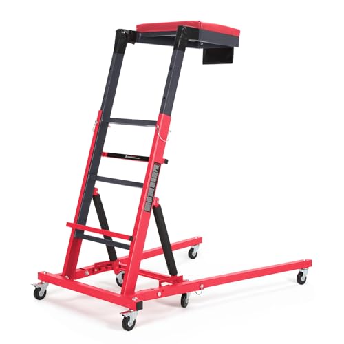 Topside Automotive Creeper,Engine Topside Creeper with Adjustable Height 48"-66", 400 Lbs Heavy-Duty Foldable Garage Creepers, 6 Swivel Casters, Padded Deck, Tool Pouch, for Truck/SUV Garage Mainten - color: red
