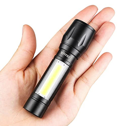 Wrrozz LED Small Mini Flashlights Rechargeable USB with Side Torch 2 Pack | Super bright Zoomable tactical travel flash light with side Light. Compact pocket size for camping, hiking, emergency. - size: A-2 pack