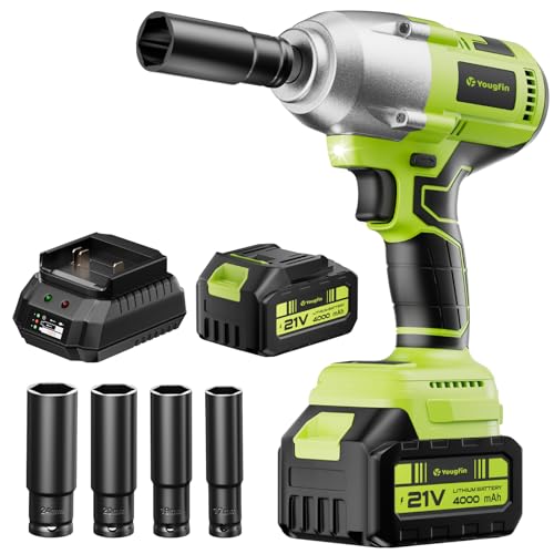 Cordless Impact Wrench 550N.m (406 Ft-lbs), 1/2" Power Brushless Impact Gun with 4.0Ah Battery for Car Home, Electric High Torque Impact Driver - Ideal for Mechanic, Mechanical Engineer