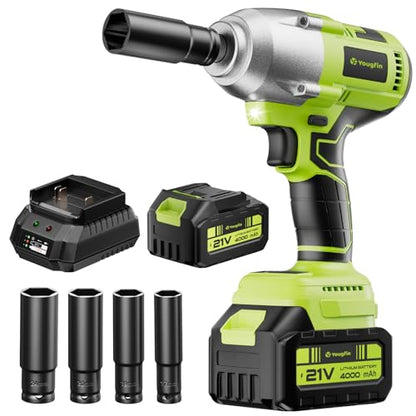 Cordless Impact Wrench 550N.m (406 Ft-lbs), 1/2" Power Brushless Impact Gun with 4.0Ah Battery for Car Home, Electric High Torque Impact Driver - Ideal for Mechanic, Mechanical Engineer