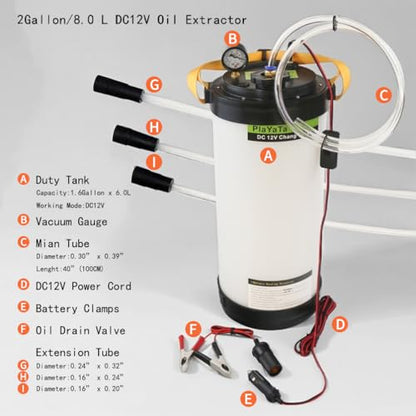 12V DC Oil Changer Oil Pump: for car Engine Oil, Transmission Oil, coolant, Brake Oil, Easy to Operate, can Pump Oil Through The Dipstick Tube (2gallon) - size: 2gallon