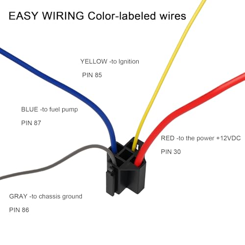 Electric Fuel Pump Relay Kit 12V Relay Bypass Switch Kit Fuel Pump Relay Wiring Harness Kit 60 Amp Waterproof Relay Kit Fit 12V System Heavy Duty Long Wires Universal Fit - color: Electric Fuel Pump Relay Kit