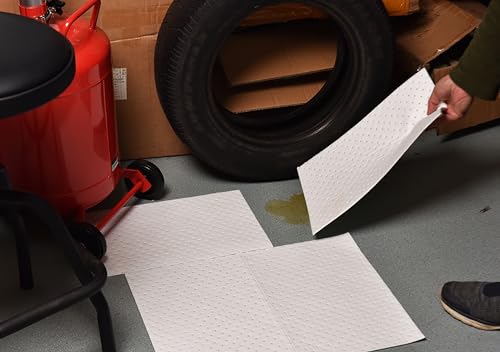 A A IN Oil Absorbent Pads, Heavyweight Dimpled Oil Spill Mats, White | 200-Pack Heavyweight Oil Absorbent Pads| Tear-Resistant| Dimpled for Fast Absorption| Residue-Free Oil Cleanup.