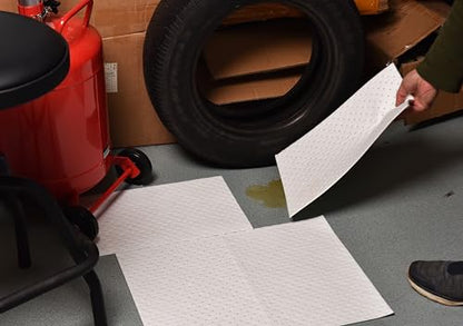 A A IN Oil Absorbent Pads, Heavyweight Dimpled Oil Spill Mats, White | 200-Pack Heavyweight Oil Absorbent Pads| Tear-Resistant| Dimpled for Fast Absorption| Residue-Free Oil Cleanup.