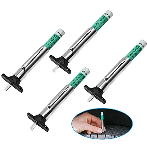 4-Pack Tire Tread Depth Gauge 32nds, Tire Depth Measuring Tool Color Coded Green
