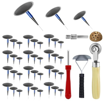 36Pcs Tire Repair Patch Tool Kit | Tire Patch Plugs with Repair Buffing Wheel Patch Roller Tool Inner Liner Scraper for Puncture Car Truck Bus Tractor Vehicle