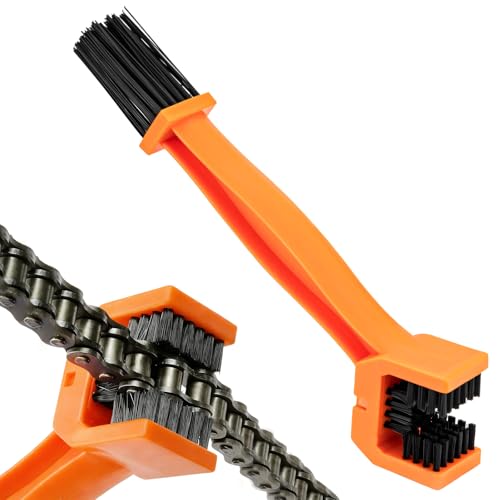 Motorcycle Chain Washer, Double-Ended Chain Gear Cleaning Tool w/Three-Sided & Long Bristles, Chains Crankset Brush Dirt Cleaner for Motorcycle Bicycle Mountain Bike (Orange) - color: 1 PCS, Orange