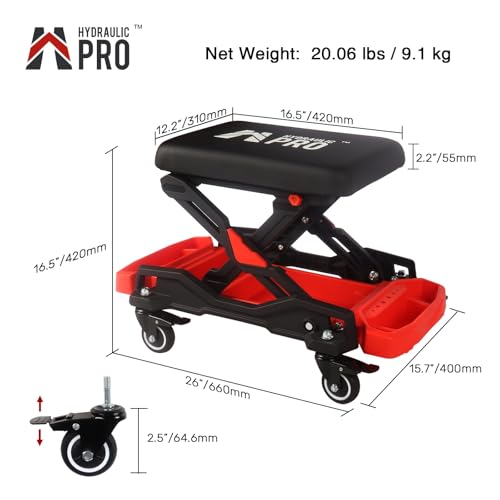 Automotive Creeper Seat with Rolling Wheels, 300 LBS Capacity Mechanic Stool, Heavy Duty Garage Stool with Soft Padded Cushion and Tool Trays, Foldable Design for Easy Storage