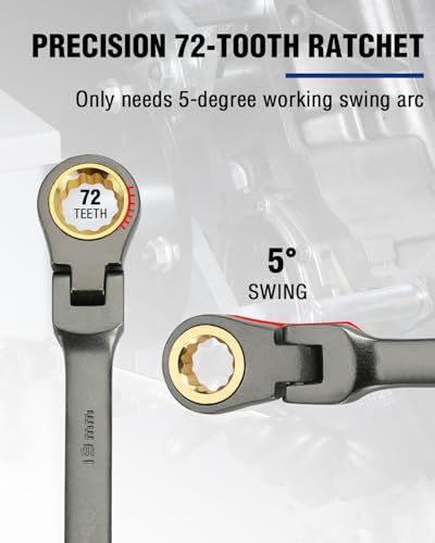 WORKPRO 19 mm Flex-Head Ratcheting Combination Wrench, Cr-V Constructed, Nickel Plating, 72-Teeth, 12 Point Design, Metric - size: 19 mm, style: Nickel Plating