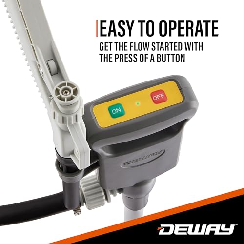 Deway Automatic Fuel Transfer Pump with Nozzle for Quick Flow Control & Stop, 51" Heavy Duty Rubber Hose, Powerful AA Battery Powered w/USB-C Option, Fits All Size Cans, Transfers at 3.8 Gal/Min - style: Hand-Trigger Nozzle w/ Rubber Hose