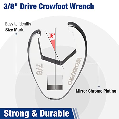WORKPRO 3/8" Drive Flare Nut Wrench Set, 10-piece Crowfoot Flare Nut Tool Kit, SAE 3/8-1in, Steel Wrench With Storage Rail for Nut Removal - size: SAE System