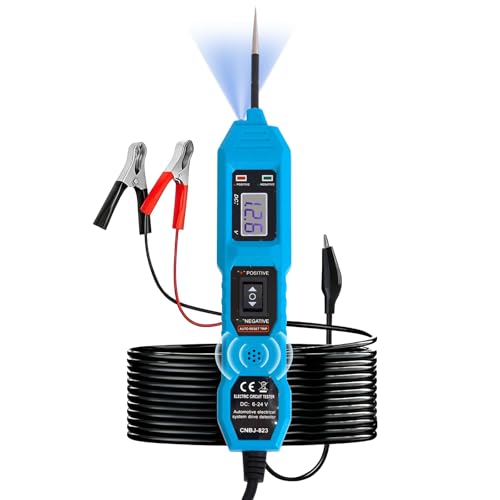 Power Circuit Probe Tester, 6V-24V DC Automotive Car Electric Fuse & Voltage Tester with LED Test Light, HD LCD Readout, Overload Protection, Short Circuit Finder with 14.7FT Cable - color: Blue