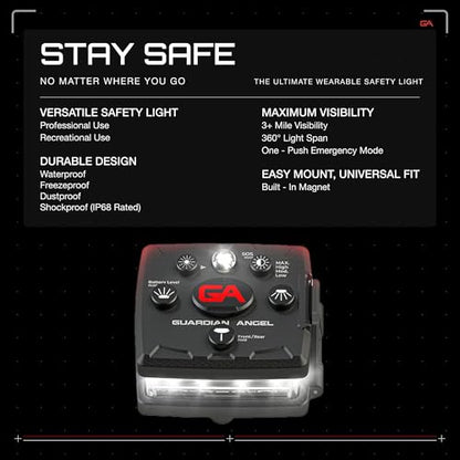 Guardian Angel Micro Safety Light - White Front & Red Rear | Beacon Device. Rechargeable, magnetic, hands-free wearable & mountable. For Dog Walking, Cycling, Hiking, Camping & More. - color: White/Red